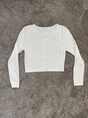 White Bow Front Cropped Cardigan